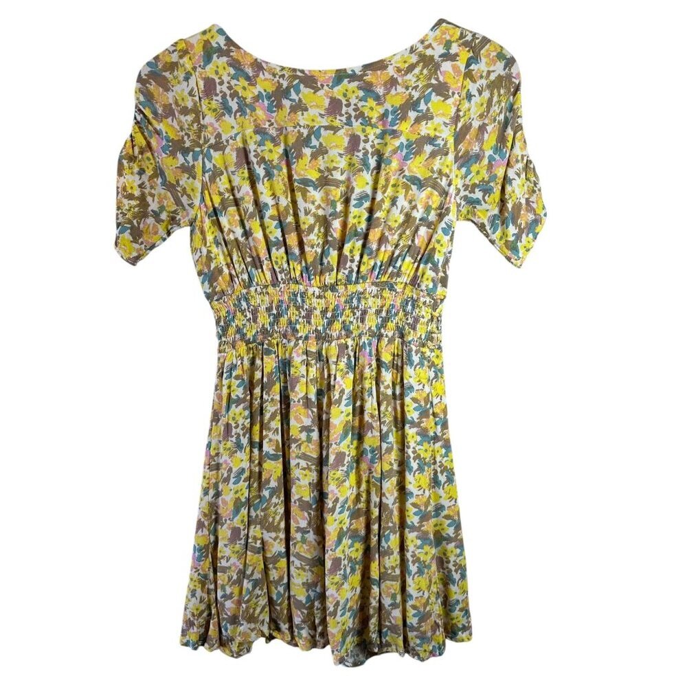 Free People Forget Me Not Floral Mini Dress Smocked Waist Boho Size 0 - Picture 8 of 8
